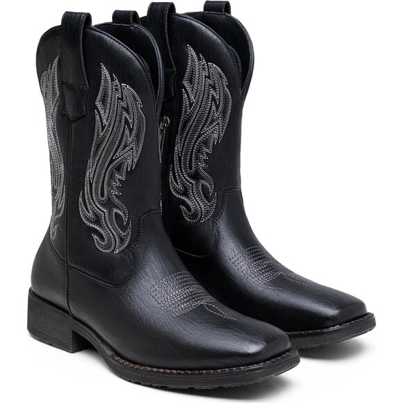 🆕Jousen Mens Amy8420-black Embroidery Retro Square Toe Chunky Heeled Boots - Picture 6 of 12